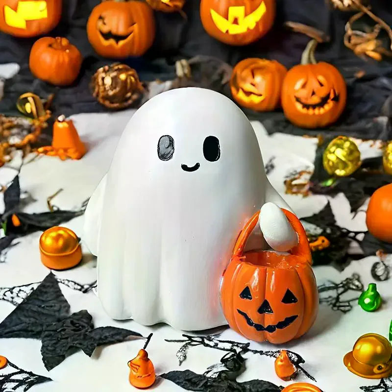 Halloween Ghost Holding Pumpkin Resin Figurine Desk Decor Halloween Figurine Nixie