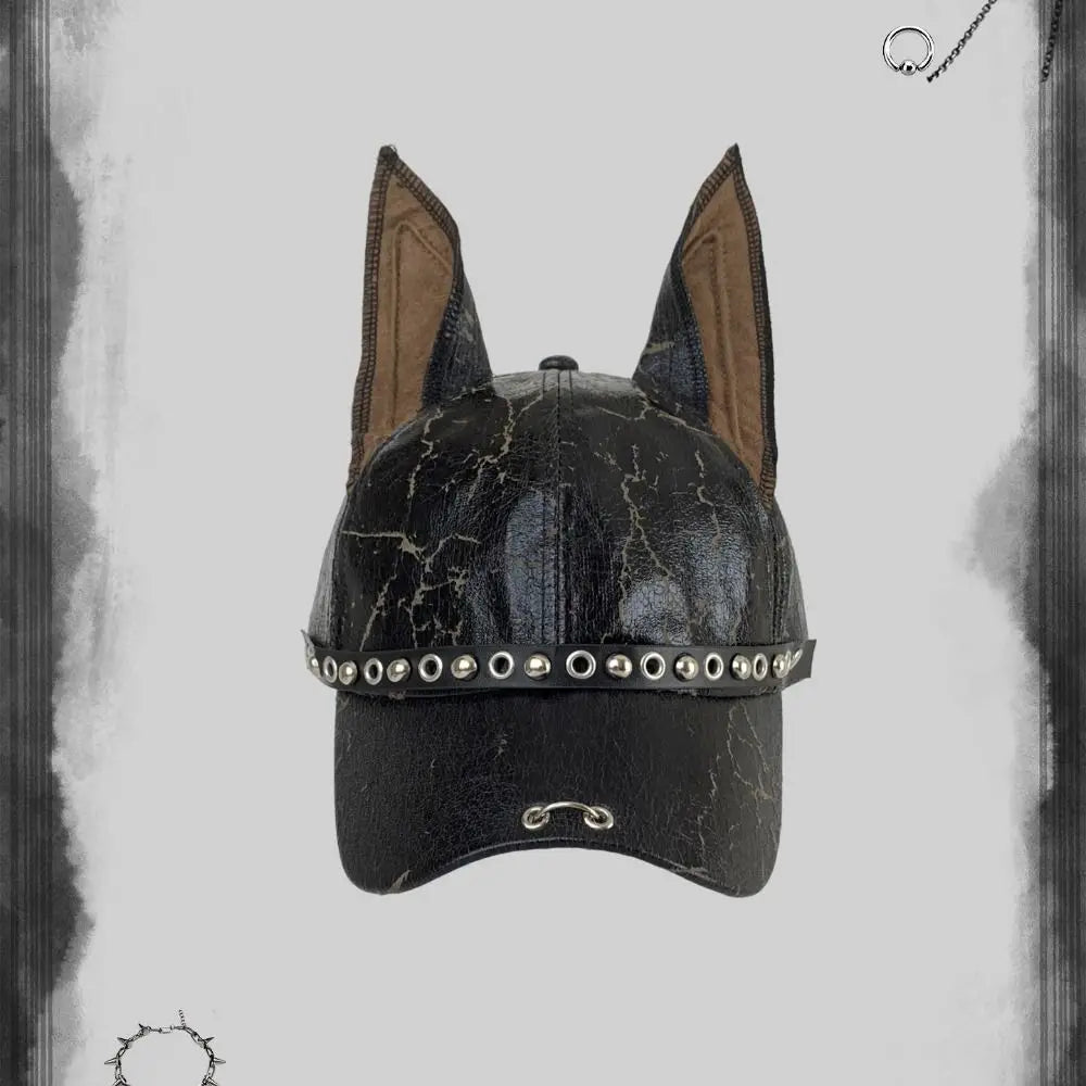 Retro Punk Doberman Dog Ears PU Leather Baseball Cap Unisex Baseball Cap Nixie