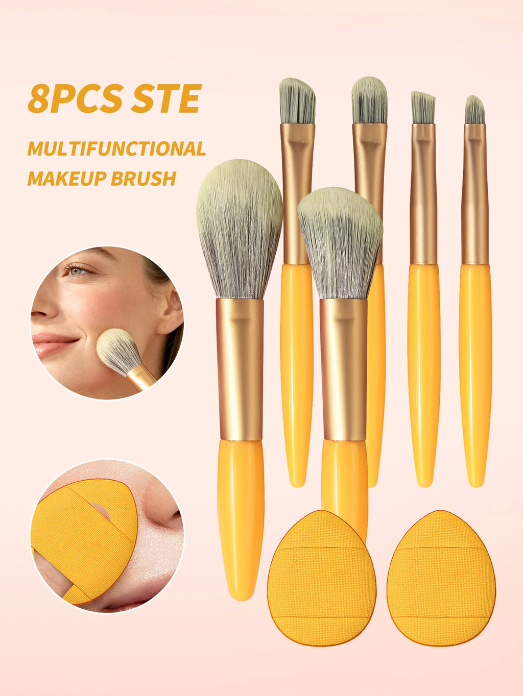 8-Piece Travel Makeup Brush Set with 2 Powder Puffs | Mini Kit Makeup Brush Set Nixie