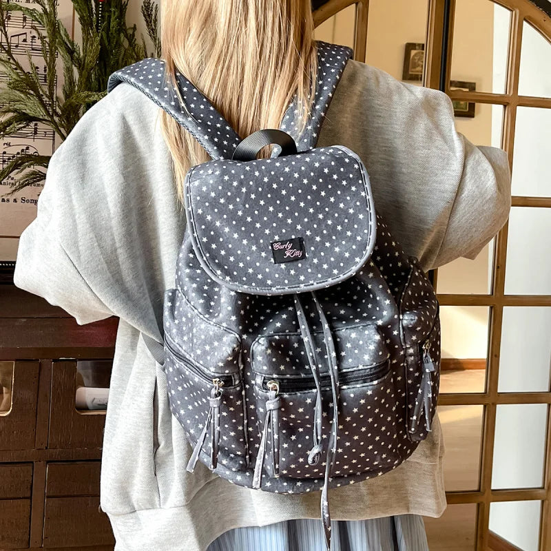 Women's Polka Dot Canvas Backpack | Korean Style Fashion Bag
