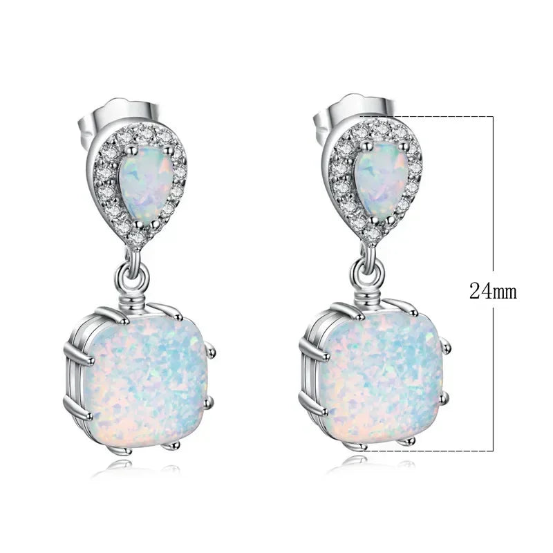 White Simulated Opal Dangle Earrings – Zinc Alloy Hook Drop Dangle Earrings Nixie
