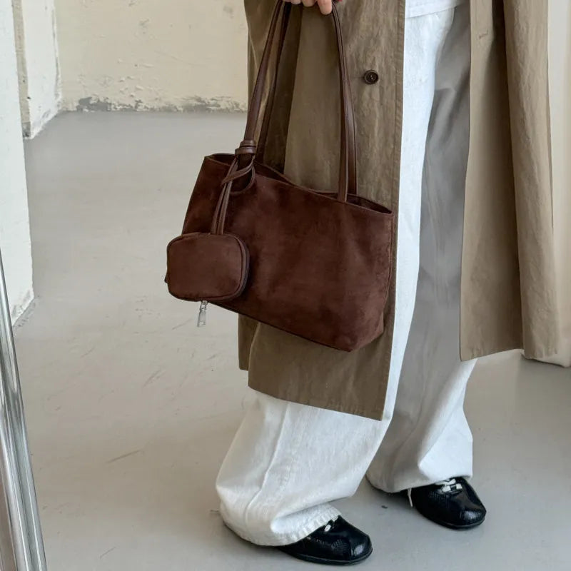 Nixie Vintage Suede Large Tote & Shoulder Bag for Women Suede Tote Handbag Nixie