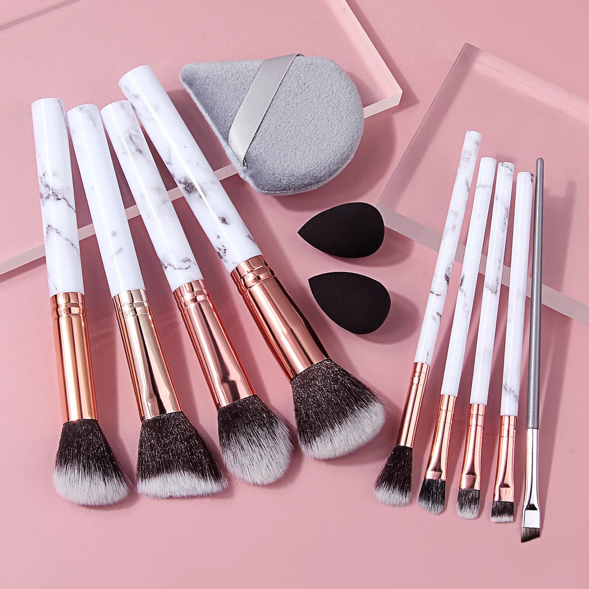 10Pcs Marble Makeup Brush Set with Sponge Puff – Full Kit Makeup Brush Set Nixie Default Title