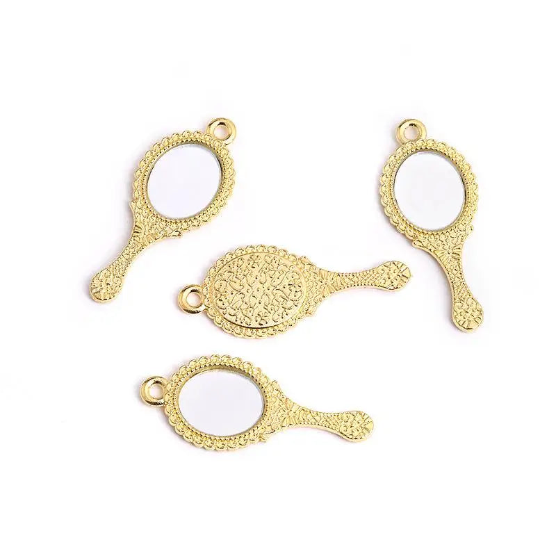 10PCS Antique Engraved Mini Mirror Charms – Retro Alloy Pendants DIY Jewelry Charms Nixie