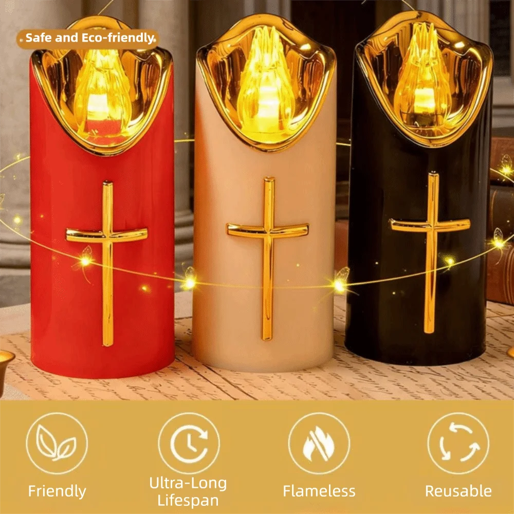 Christian Cross LED Flameless Candle – Prayer & Memorial Light LED Flameless Candle Nixie