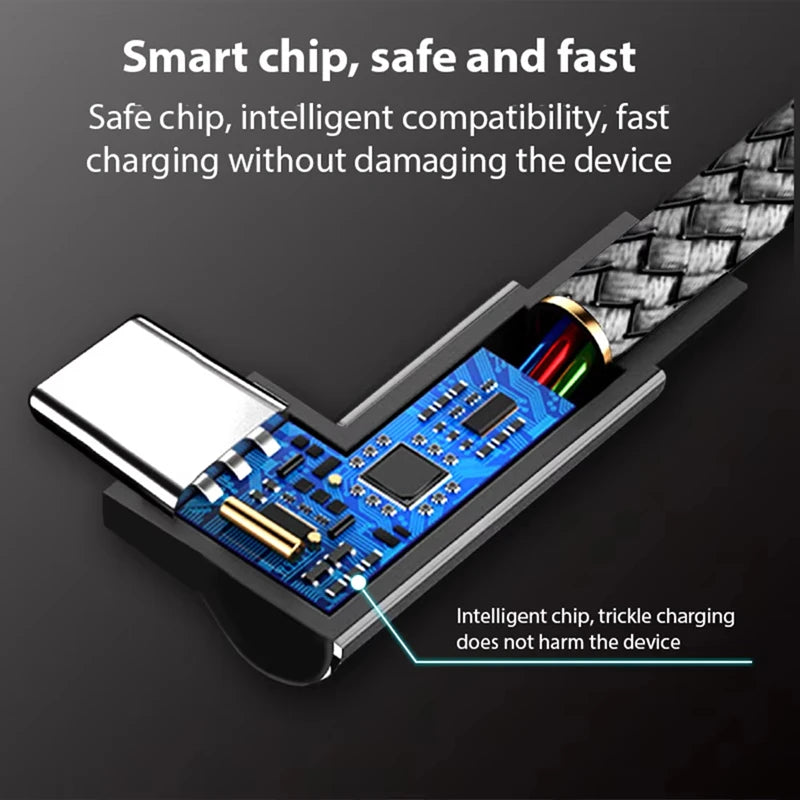 6A USB-C Right Angle Fast Charge Cable 3m 5m | Type-C Elbow USB-C Charging Cable Nixie