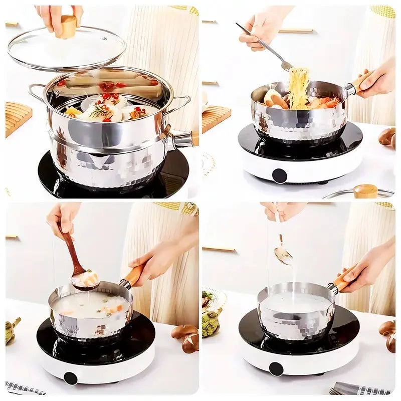 Nixie Nonstick Stainless Steel Saucepan with Wooden Handle Nonstick Saucepan Nixie