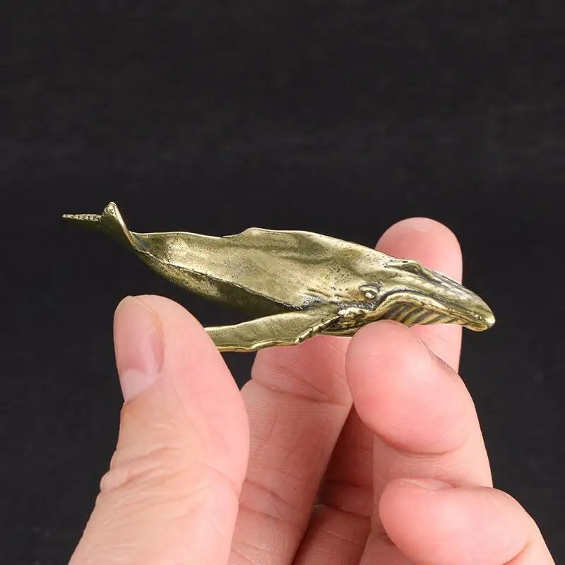 Solid Brass Whale Figurine – Vintage Desktop Ornament Statue