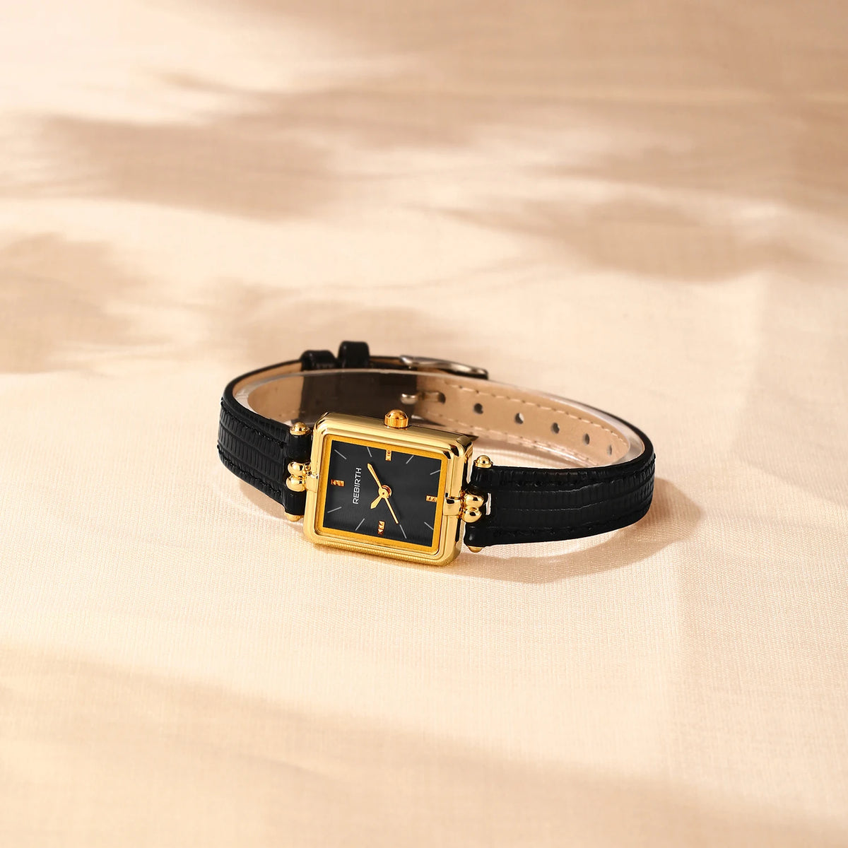 REBIRTH Retro Quartz Watch – Square Dial Leather Band Quartz Wristwatch Nixie