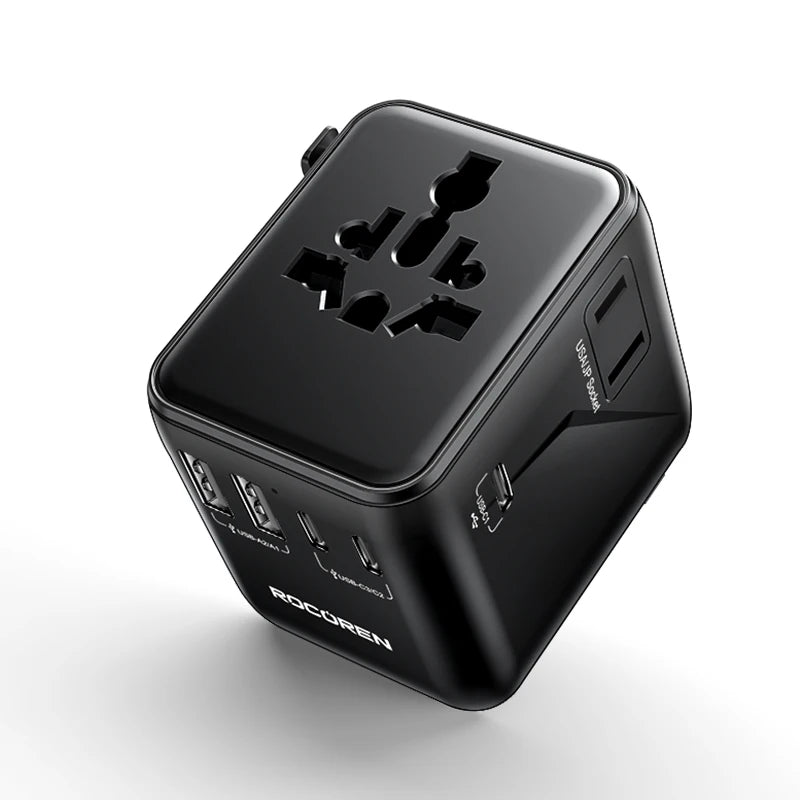 Rocoren Universal Travel Adapter GaN Fast Charging USB-C USB-A Travel Adapter Charger Nixie Universal