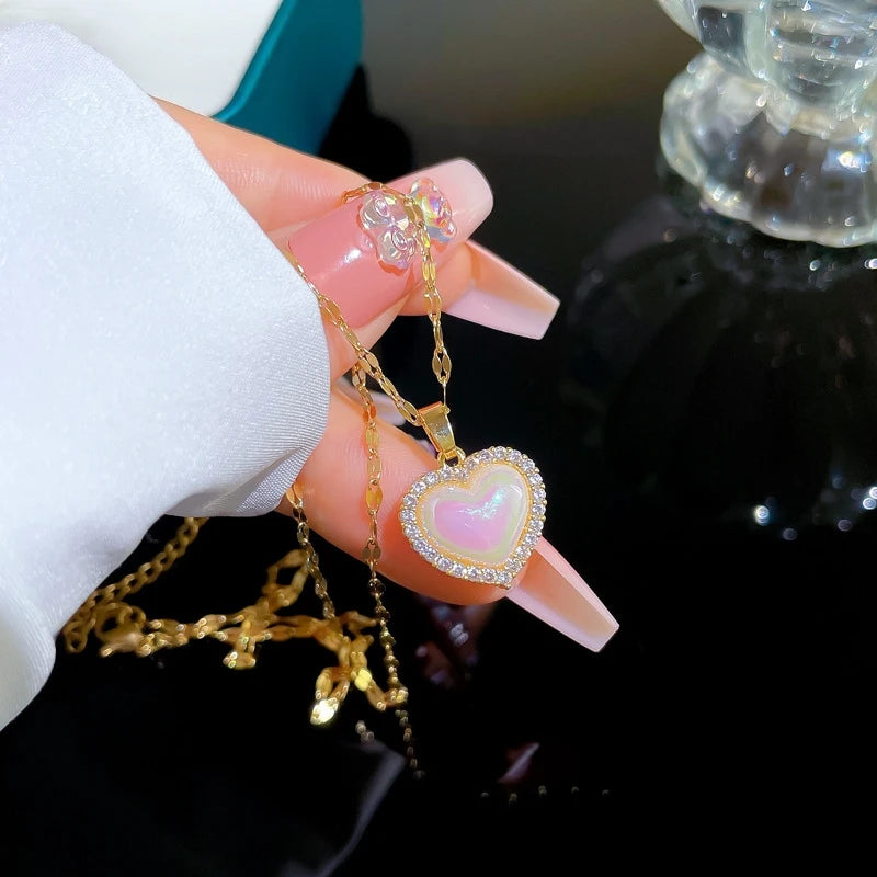 Heart Pendant Choker Necklace – Gold Stainless Steel & Zircon Pendant Choker Necklace Nixie