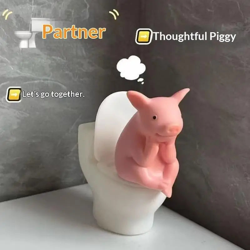 Cute Pig on Toilet Figurine – Funny Novelty Bathroom Decor Novelty Figurine Nixie Default Title