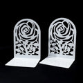 2Pcs Metal Rose Hollow Bookends – Decorative White Book Ends Decorative Bookends Nixie Style 1