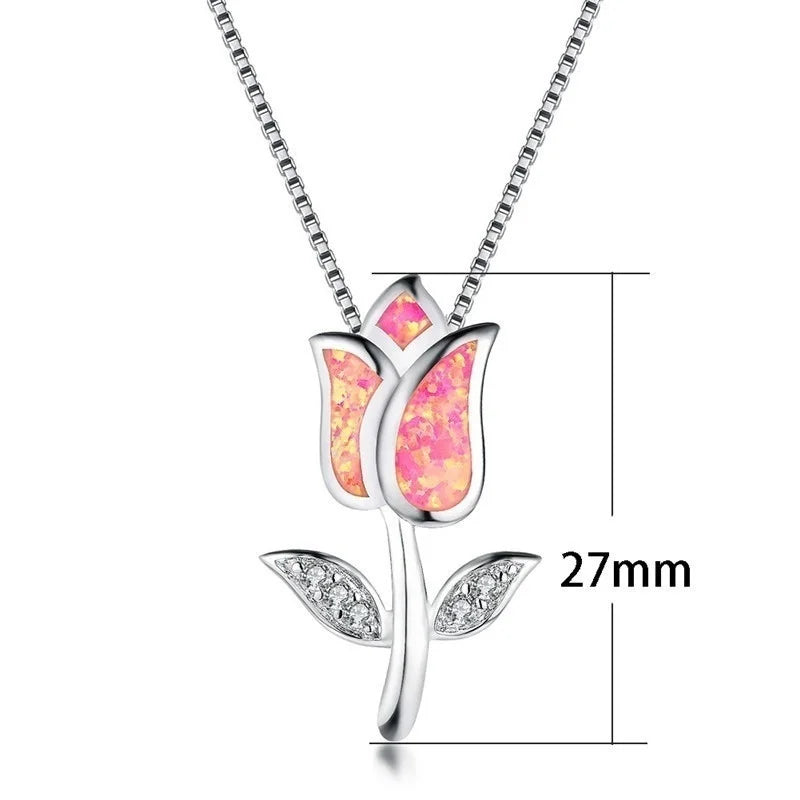 Rose Flower Opal Pendant Necklace – 5 Colors | Nixie Choker Pendant Necklace Nixie