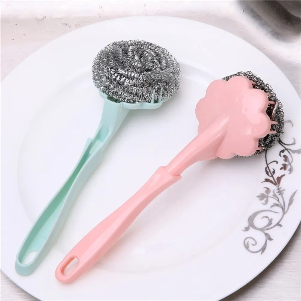 Long Handle Steel Wire Pot Scrubber Brush | Kitchen Cleaner