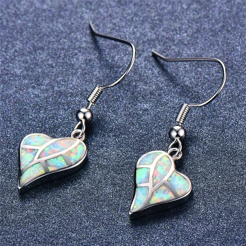 Heart Simulated Opal Dangle Earrings – Hypoallergenic, Lead-Free Dangle Earrings Nixie