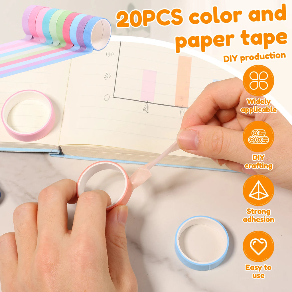 20 Rolls Washi Tape Set – Rainbow Colors for DIY Scrapbooking Decorative Washi Tape Nixie