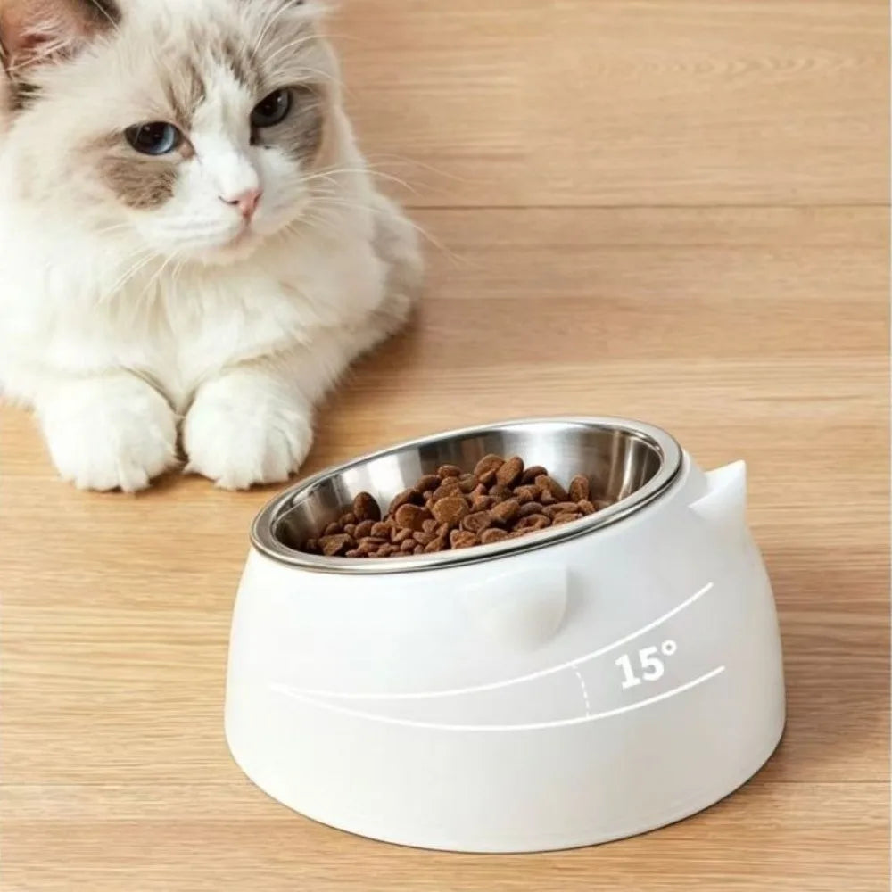 Stainless Steel Tilted Pet Bowl for Cats & Dogs | Ergonomic