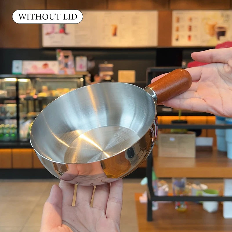 Stainless Steel Milk Pot with Wooden Handle – Compact Cooking Pot Stainless Steel Saucepan Nixie A
