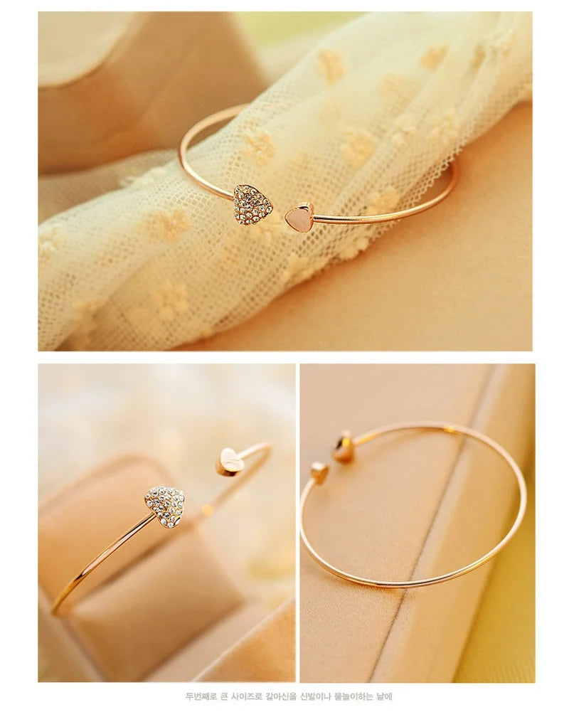 Crystal Double Heart Bow Cuff Bracelet – Adjustable Silver Cuff Bracelet Nixie