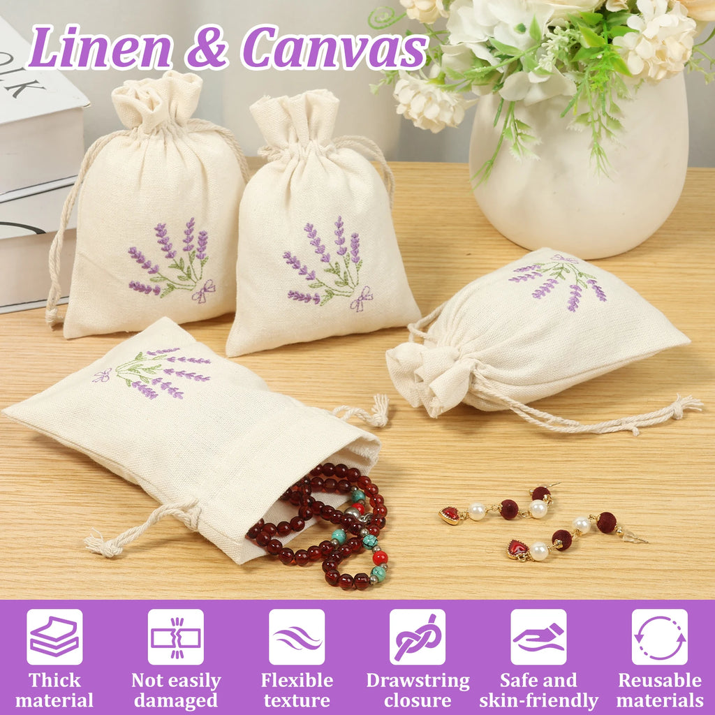 24Pcs Lavender Drawstring Gift Bags – Canvas Embroidered Pouches Drawstring Gift Bags Nixie