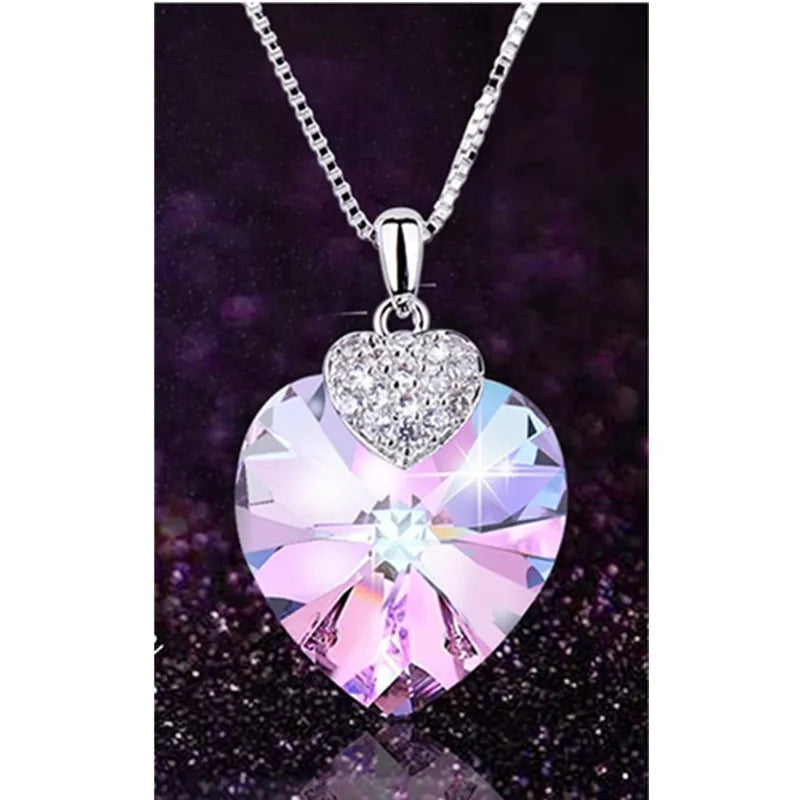 Women's Heart CZ Crystal Pendant Necklace – Bridal Wedding Gift Crystal Pendant Necklace Nixie