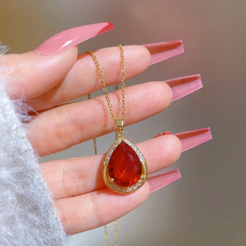 Gold Waterdrop Pendant Necklace – Stainless Steel Clavicle Chain Pendant Necklace Nixie