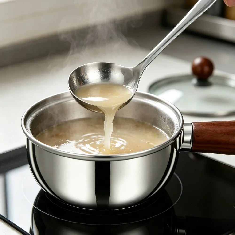 Stainless Steel Mini Saucepan Set – Wooden Handle, Lid & Spoon Saucepan Cookware Set Nixie