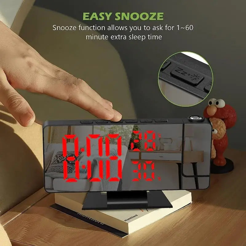 LED Digital Projection Alarm Clock – 180° Rotatable Mirror Projection Alarm Clock Nixie