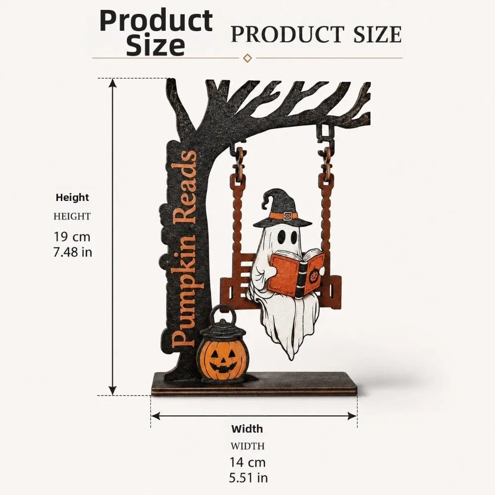 Wooden Halloween Pumpkin Spirit Swing Desktop Ornament Halloween Desk Ornament Nixie