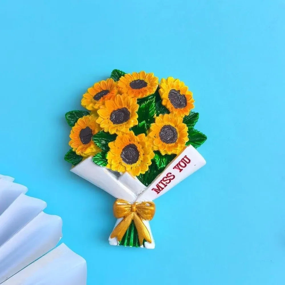3D Resin Flower Fridge Magnets – Sunflower & Rose Décor Decorative Fridge Magnet Nixie