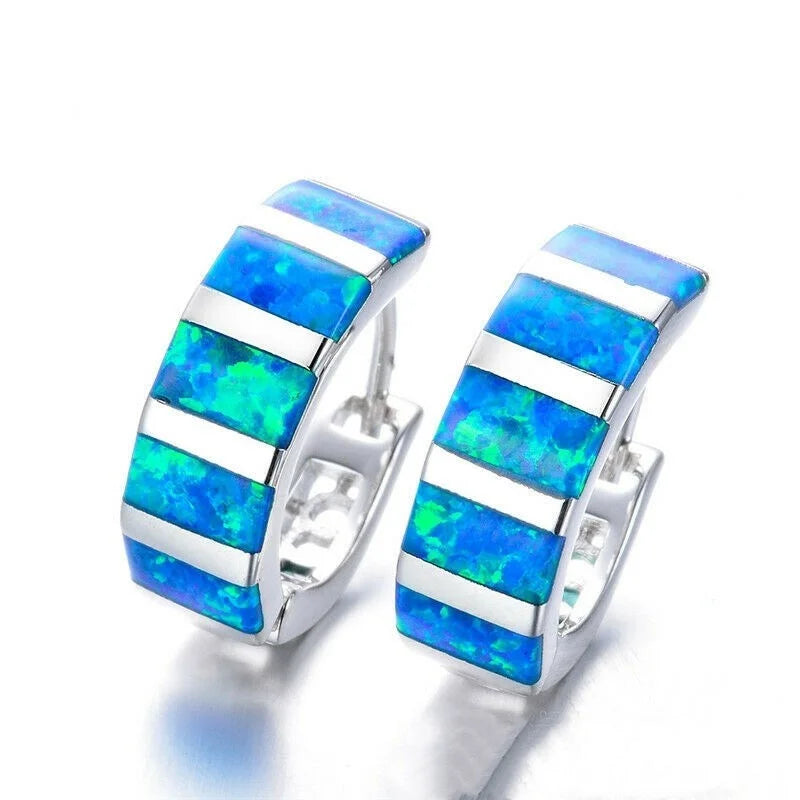 Blue Simulated Opal Hoop Stud Earrings – Trendy Fashion Stud Earrings Nixie