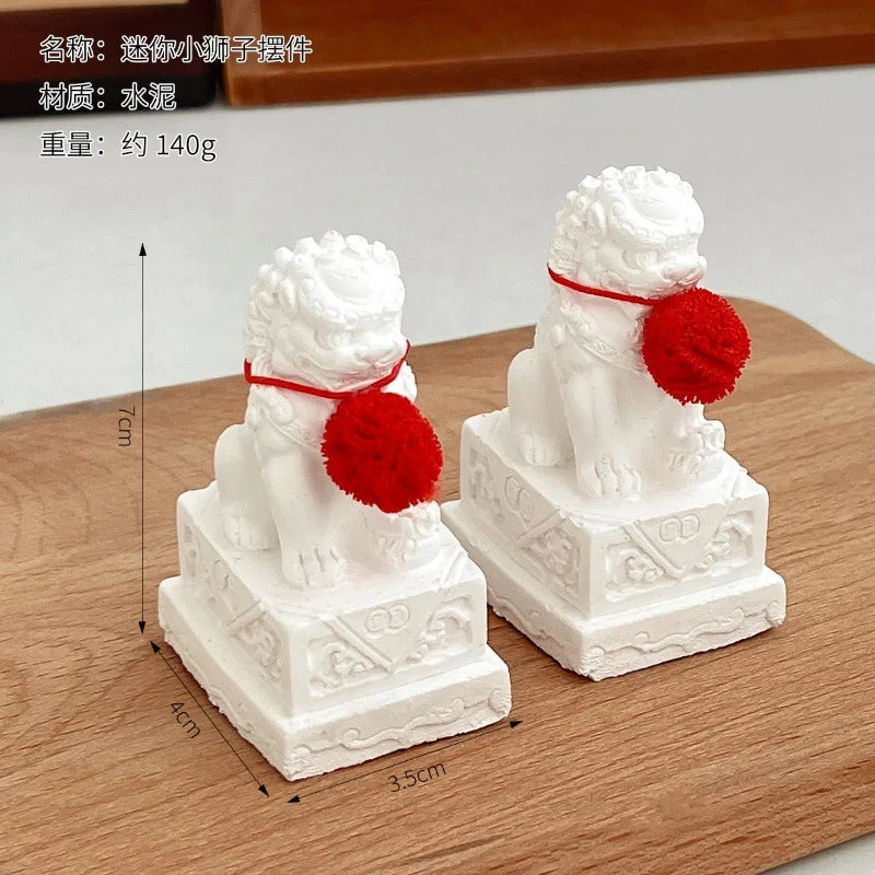 2x Foo Dog Lion Statues | Chinese Feng Shui Cement Figurines Feng Shui Figurines Nixie Pure White