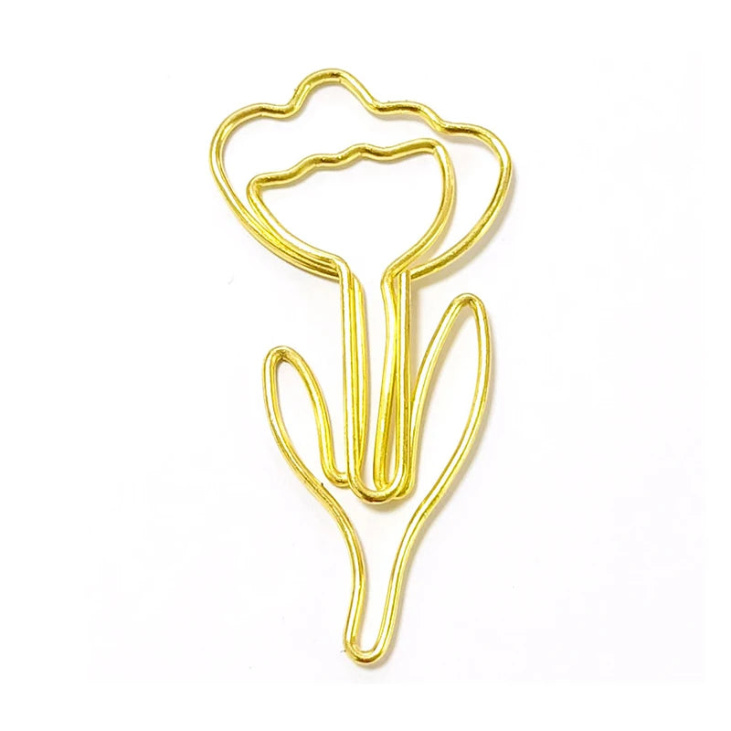 10PCS Flower Shaped Colored Metal Paper Clips | Desk Bookmarks Decorative Paper Clips Nixie Gold