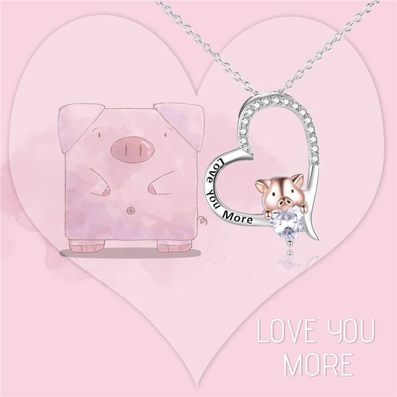 Silver Pig Heart Pendant Necklace – Cute Fashion Jewelry Gift Pendant Necklace Nixie