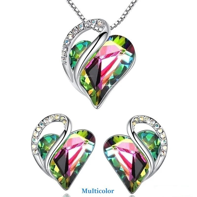 Love Heart Crystal Stud Earrings & Pendant Necklace Set Crystal Jewelry Set Nixie