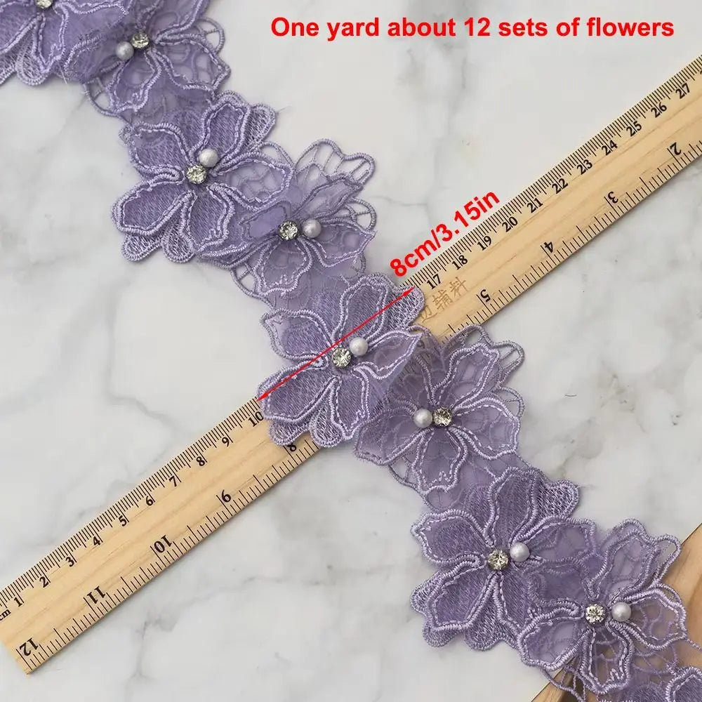 3D Pearl Bead Floral Lace Trim Ribbon | DIY Fabric Applique Lace Trim Ribbon Nixie