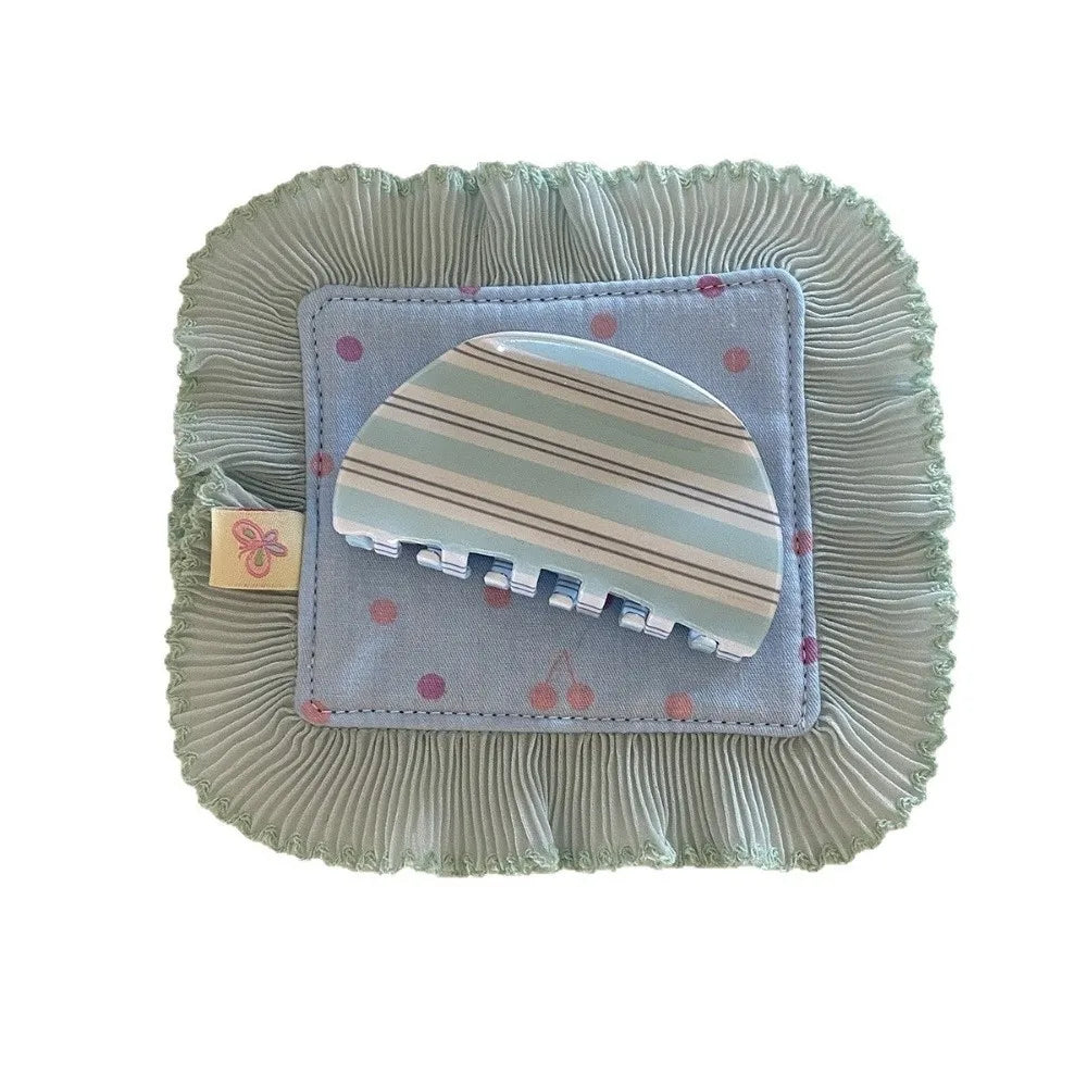 Blue Stripe Geometric Hair Claw Clip – Semicircle Barrette Hair Claw Clip Nixie