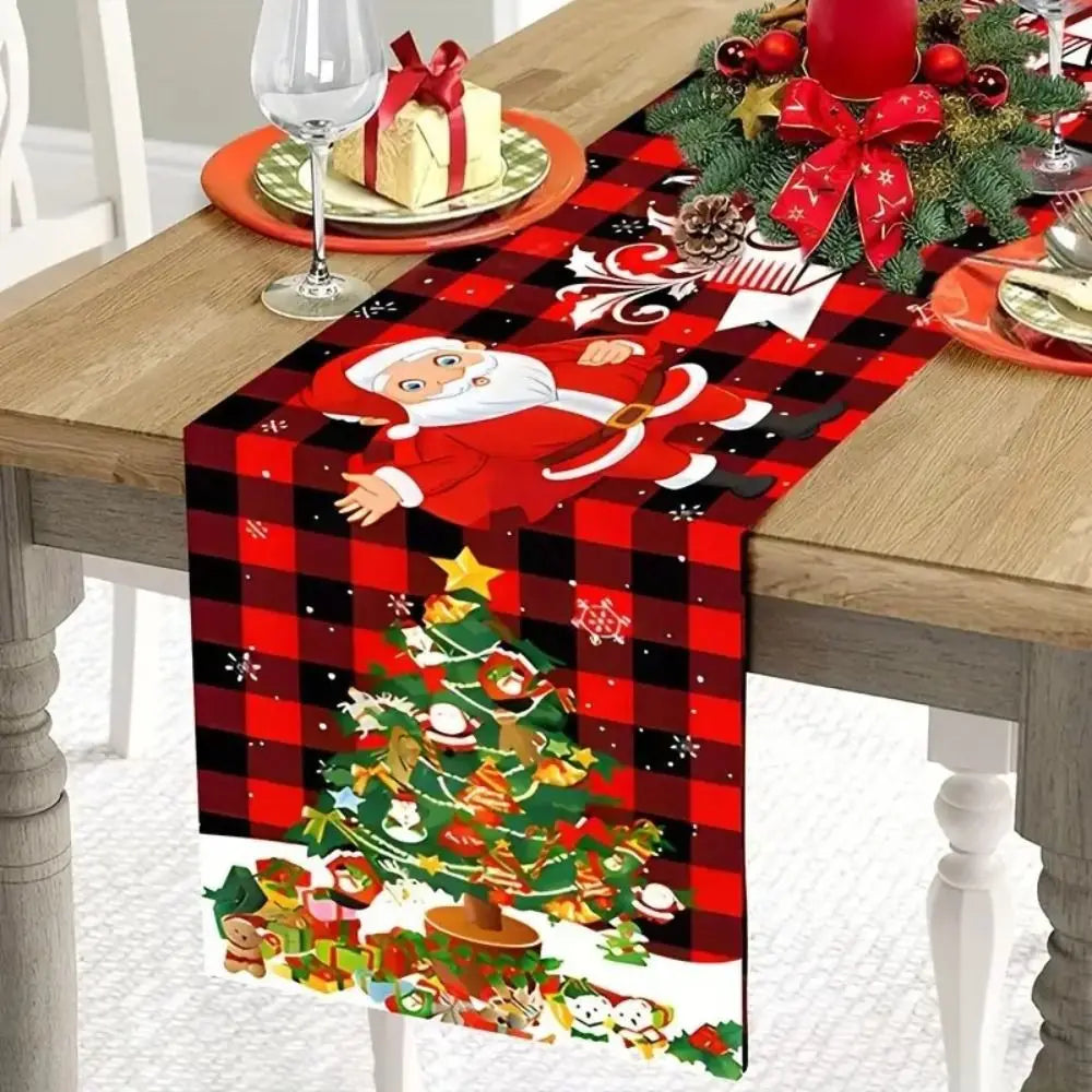 Christmas Table Runner – Santa, Snowman & Elk Holiday Decor Christmas Table Runner Nixie
