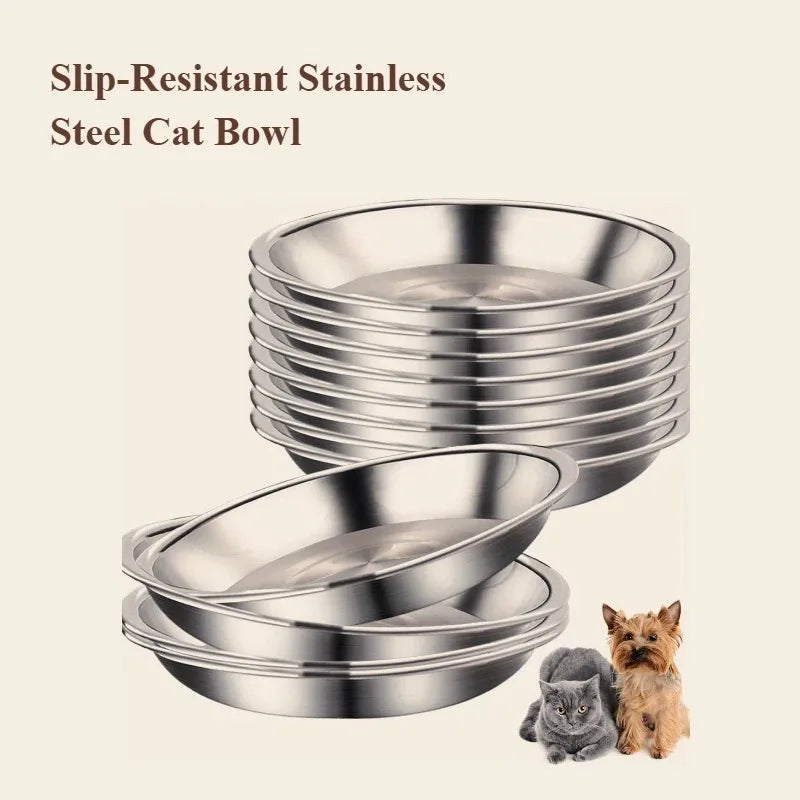 Stainless Steel Cat Bowls 2/6 Pcs – Non-Slip Wide Low-Profile