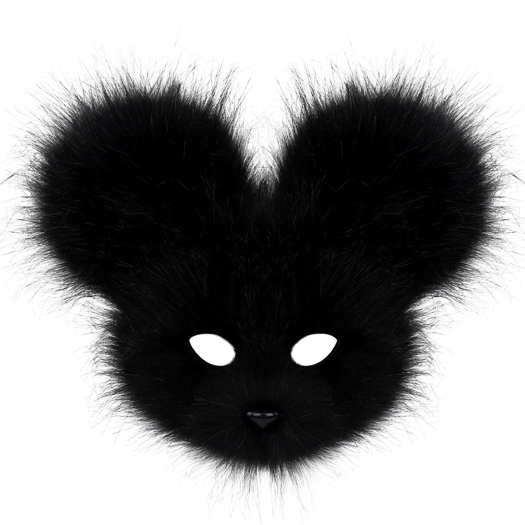 Faux Fur Mouse Mask – Halloween Carnival Costume Prop Costume Mask Nixie black