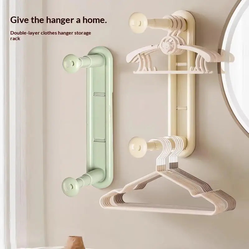 Wall Mounted Hanger Rack – No-Drill Double Layer Organizer