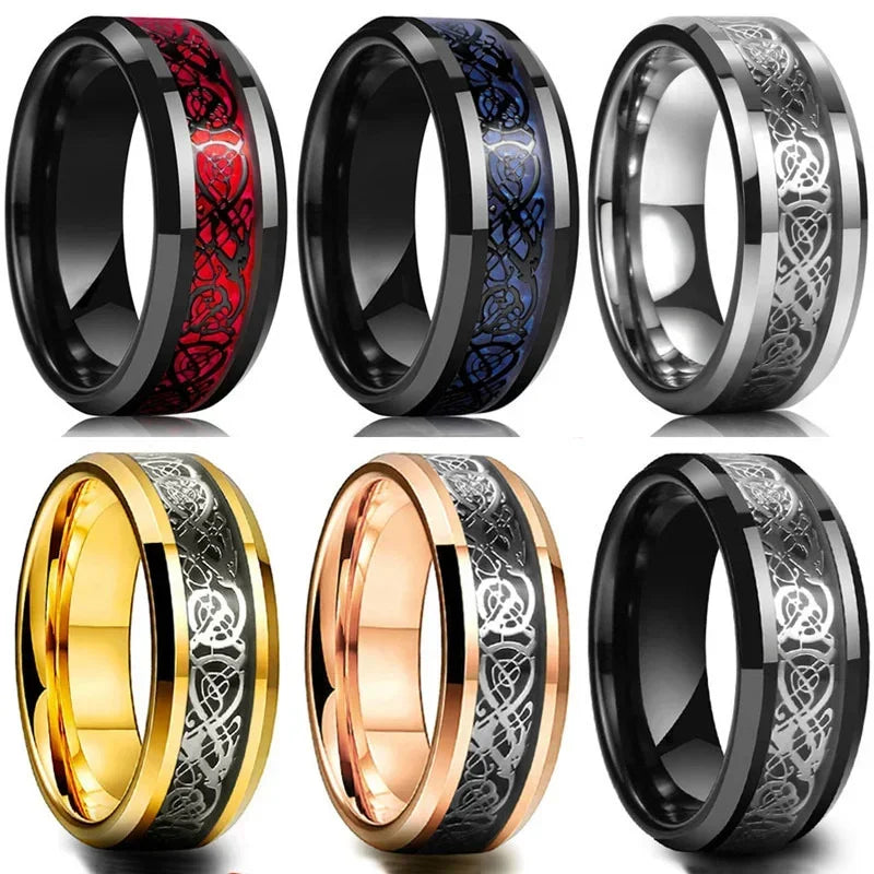 8mm Dragon Ring Stainless Steel – 13 Colors Carbon Fiber Inlay Fashion Ring Nixie
