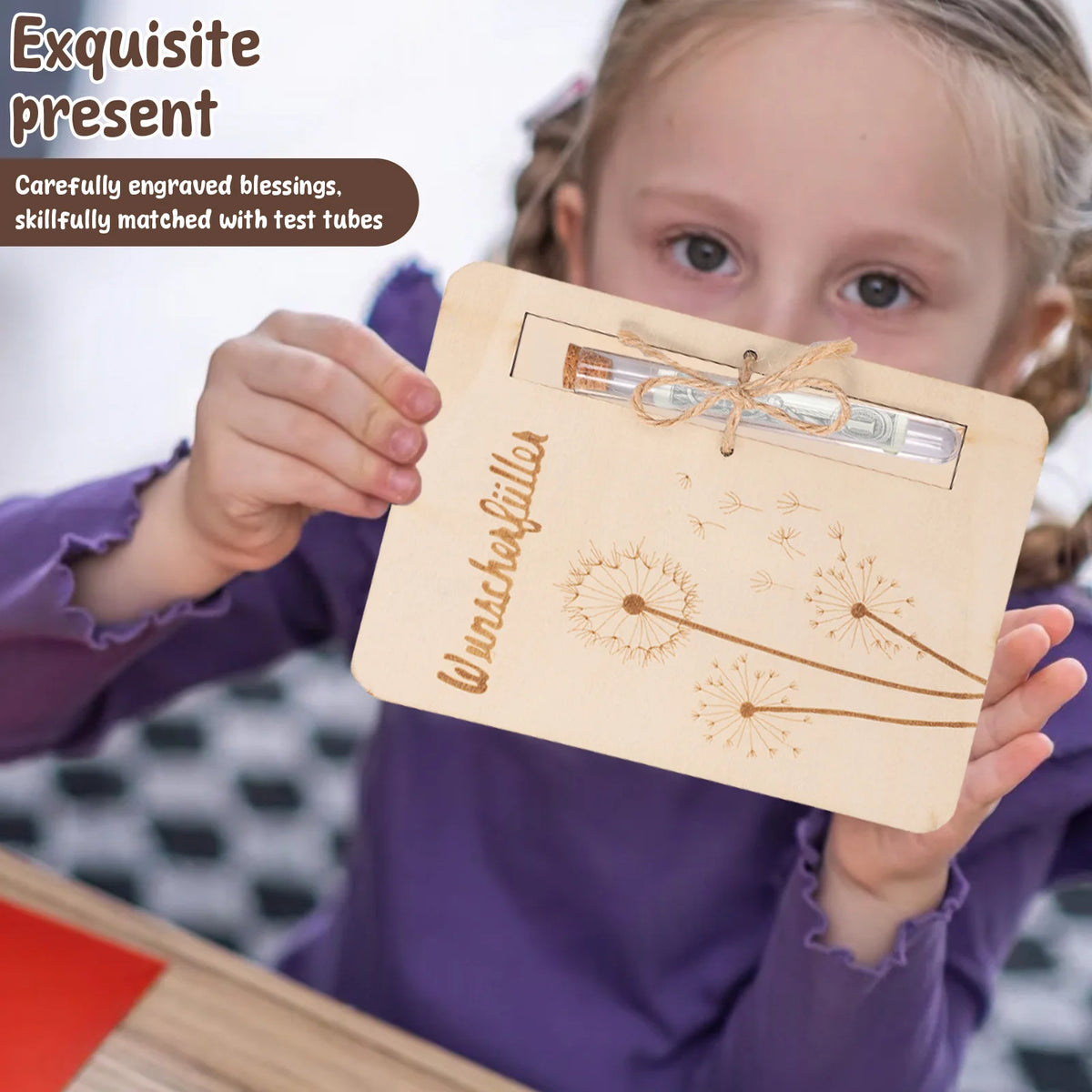 4Pcs Wooden Money Holder Cards with Test Tubes – Gift Set Gift Card Holder Nixie
