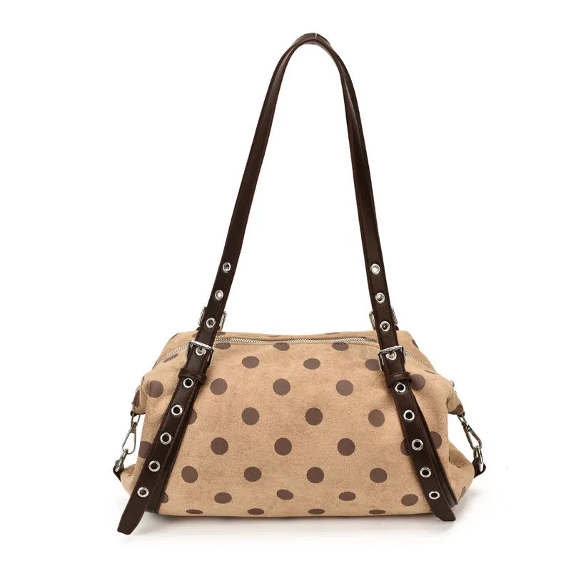 Nixie Vintage Suede Polka Dot Boston Bag | Women's Shoulder Bag Women's Shoulder Bag Nixie