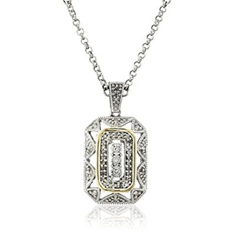 Women's White CZ Pendant Necklace – Silver & Gold-Tone Chain Pendant Necklace Nixie White