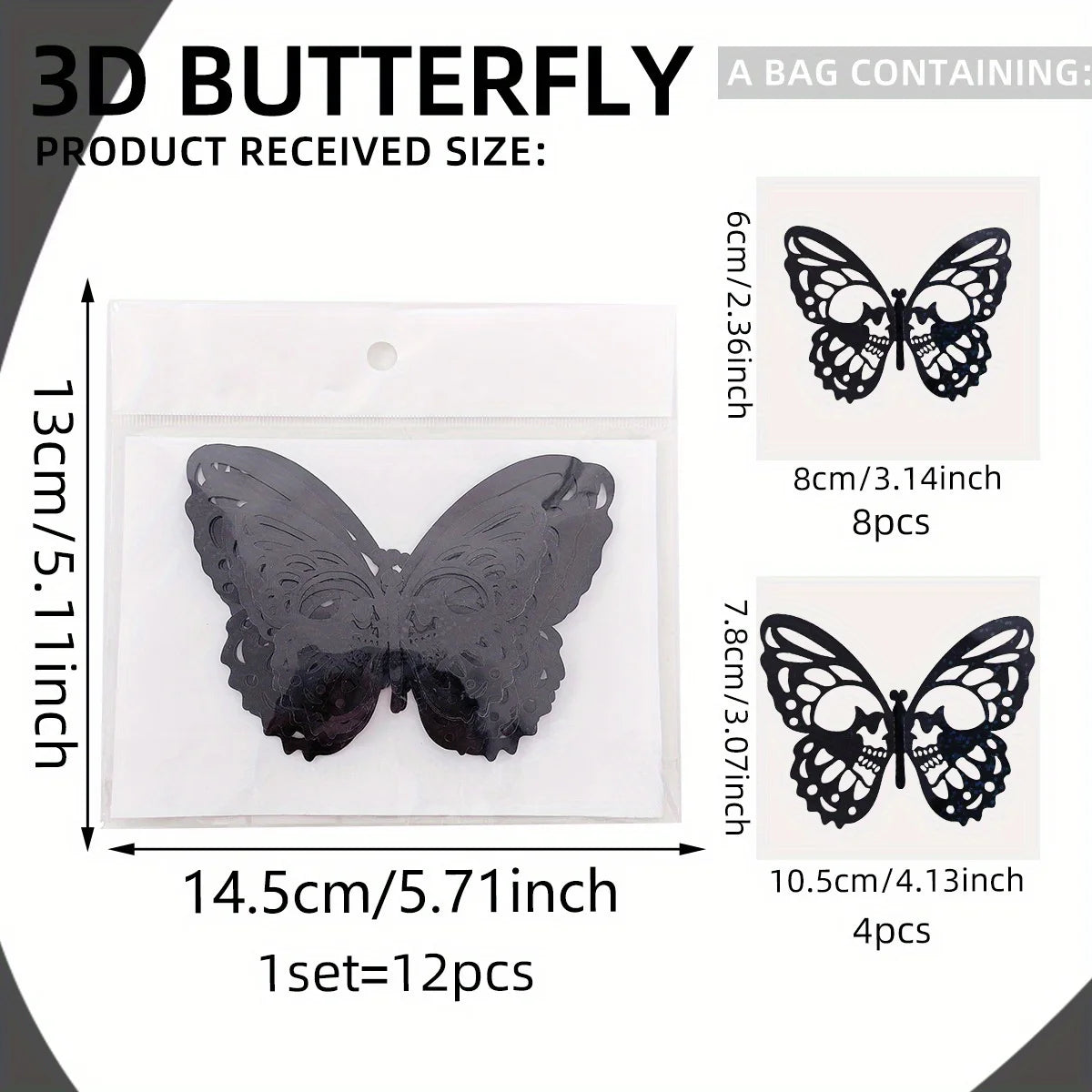 3D Skull Rose Butterfly Halloween Wall Stickers – 12 Pcs Halloween Wall Stickers Nixie Black 12pcs