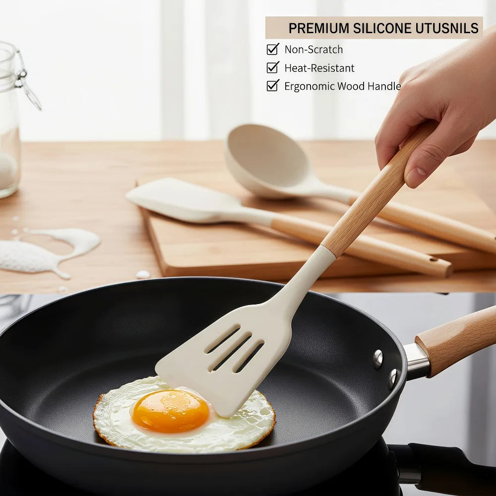 Silicone Kitchen Utensil Set – Spatula, Slotted Spatula & Ladle Silicone Cooking Utensils Nixie
