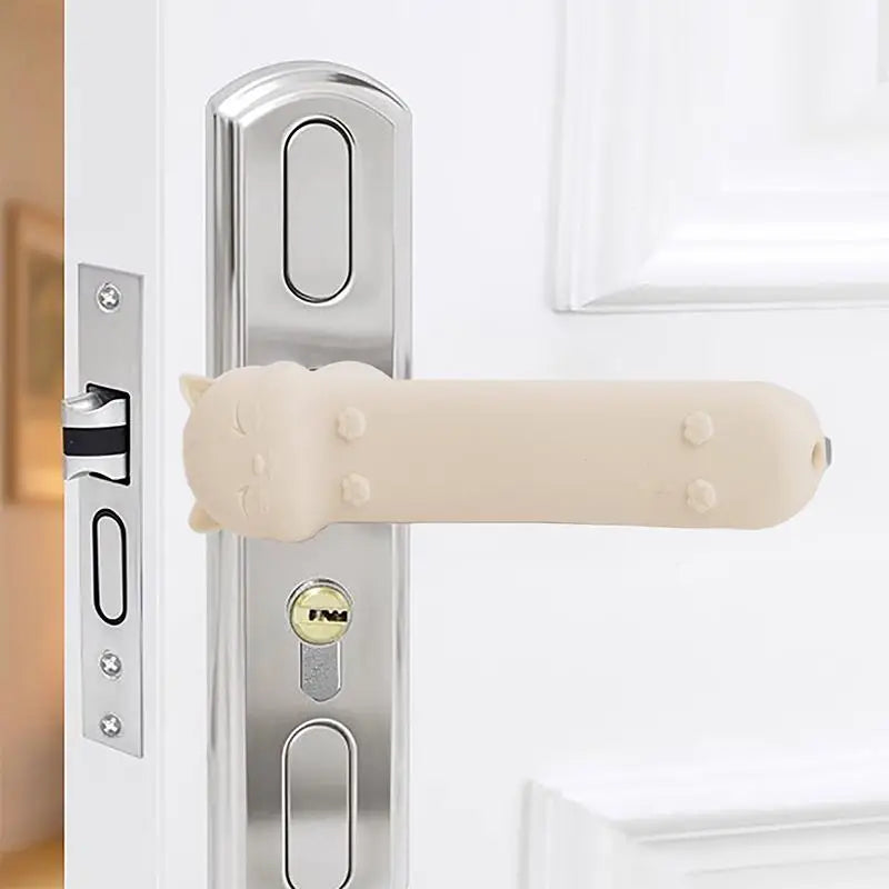 Cartoon Cat Silicone Door Knob Cover – Anti-Slip Safety Protector Door Knob Cover Nixie Beige