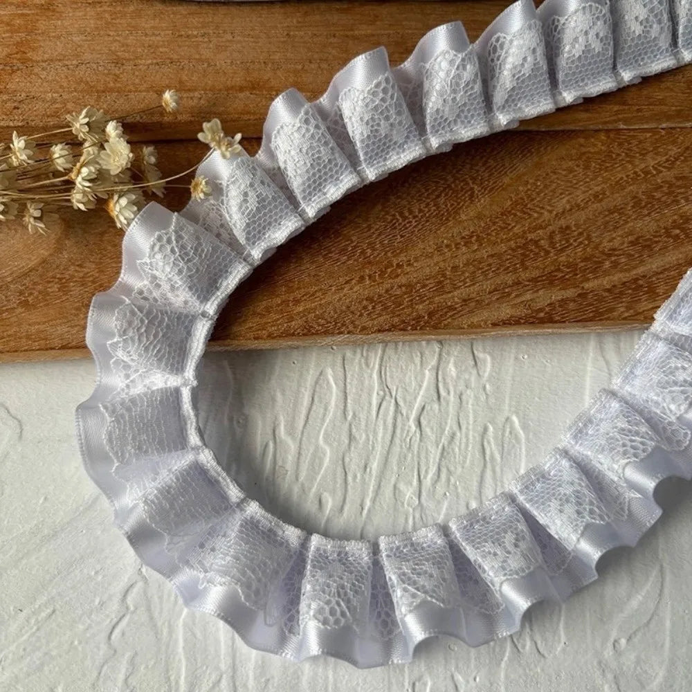 3m Pleated Ruffle Lace Ribbon Trim – Polyester Sewing Trim